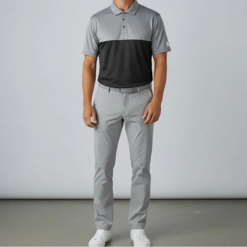 NWT PGA Tour Airflux Birdseye Block Print Athletic Fit Golf Polo Shirt | Size XL